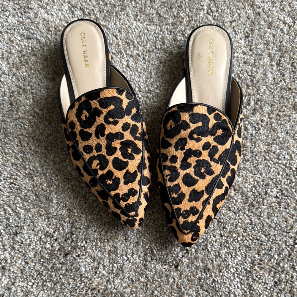 Cole Haan Leopard Print Mules in Brown and Black